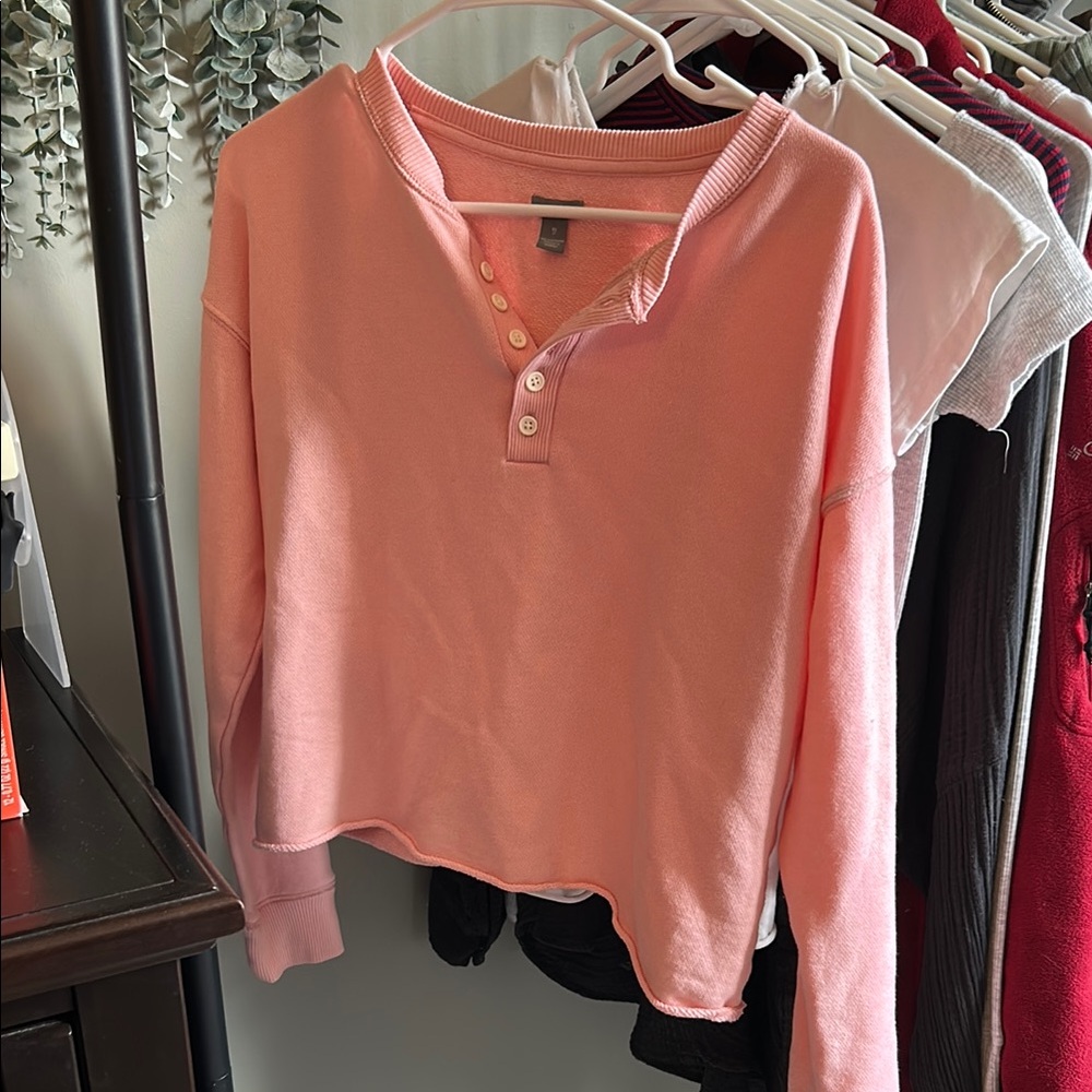 Aerie Pink Polo Collar Crop Sweatshirt